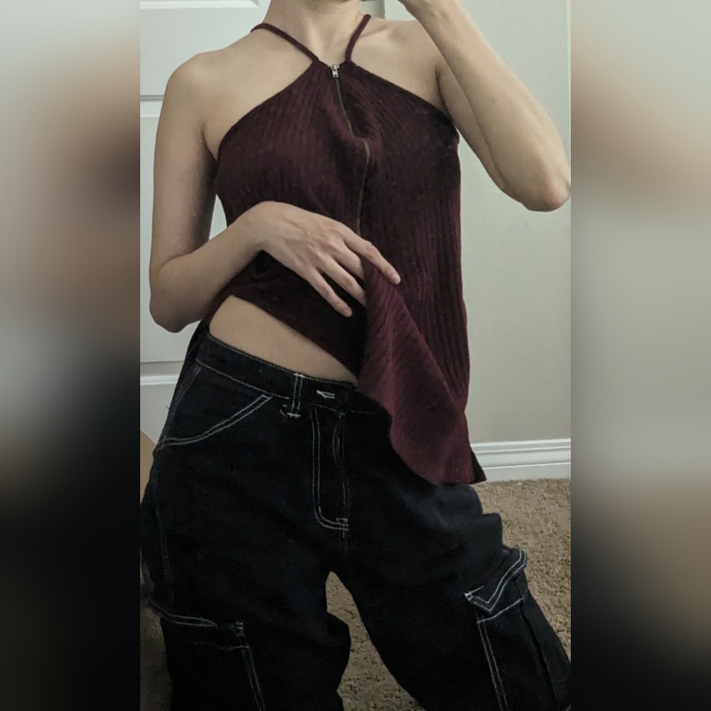 Zenobia tweed top dark red zipper